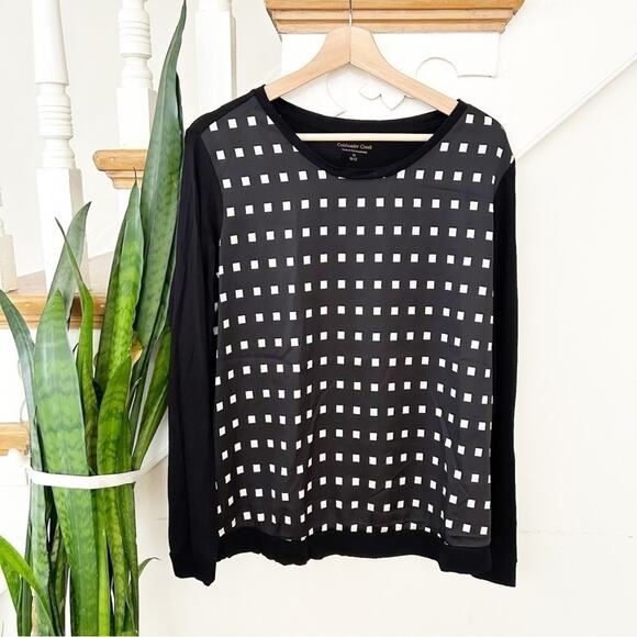Coldwater Creek Black White High Rise Windows Long Sleeve Round Neck Top Size M - Picture 1 of 6